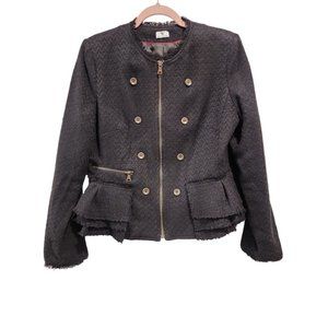 Black Zip up peplum ruffle jacket